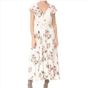 Free people floral cream pink boho midi maxi dress waist tie, button up …